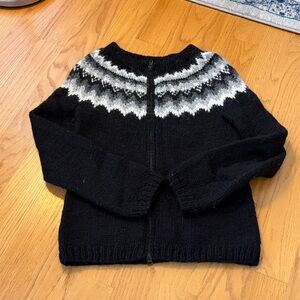 The hand knitting association of Iceland hand knit fair isle sweater black zip